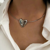 Silver Heart Choker Necklace